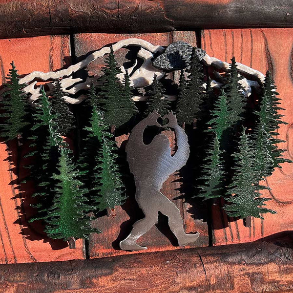 Bigfoot & Mt. Baker UFO Metal & Wood Sculpture | Made in WA