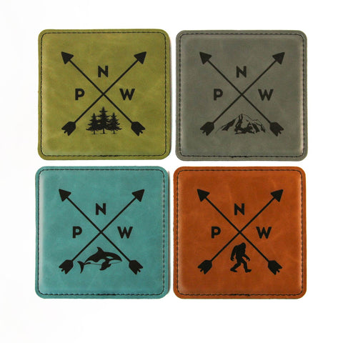 PNW Compass Coaster Set | Vegan Leather Drink Coasters