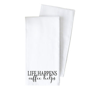 Life Happens Coffee Helps Tea Towel White | Made In Washington | Gifts