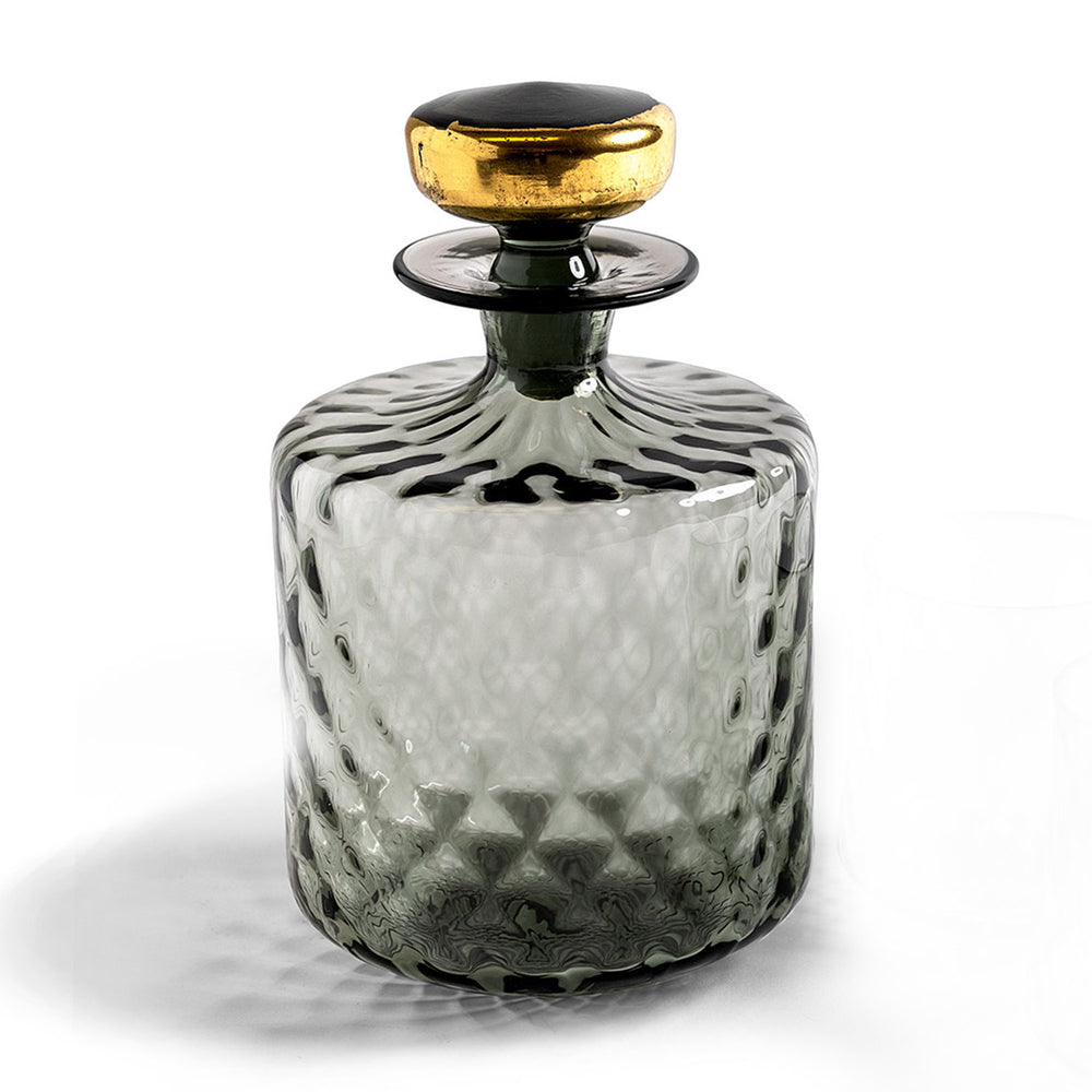 De Cicio Glass Antique Grey Whiskey Decanter | Made In Washington | Diamond pattern with 24K gold leaf