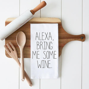 Porter Lane Home Alexa Bring Me Wine Tea Towel | Made In Washington | Kitchen Gifts For Wine Lovers