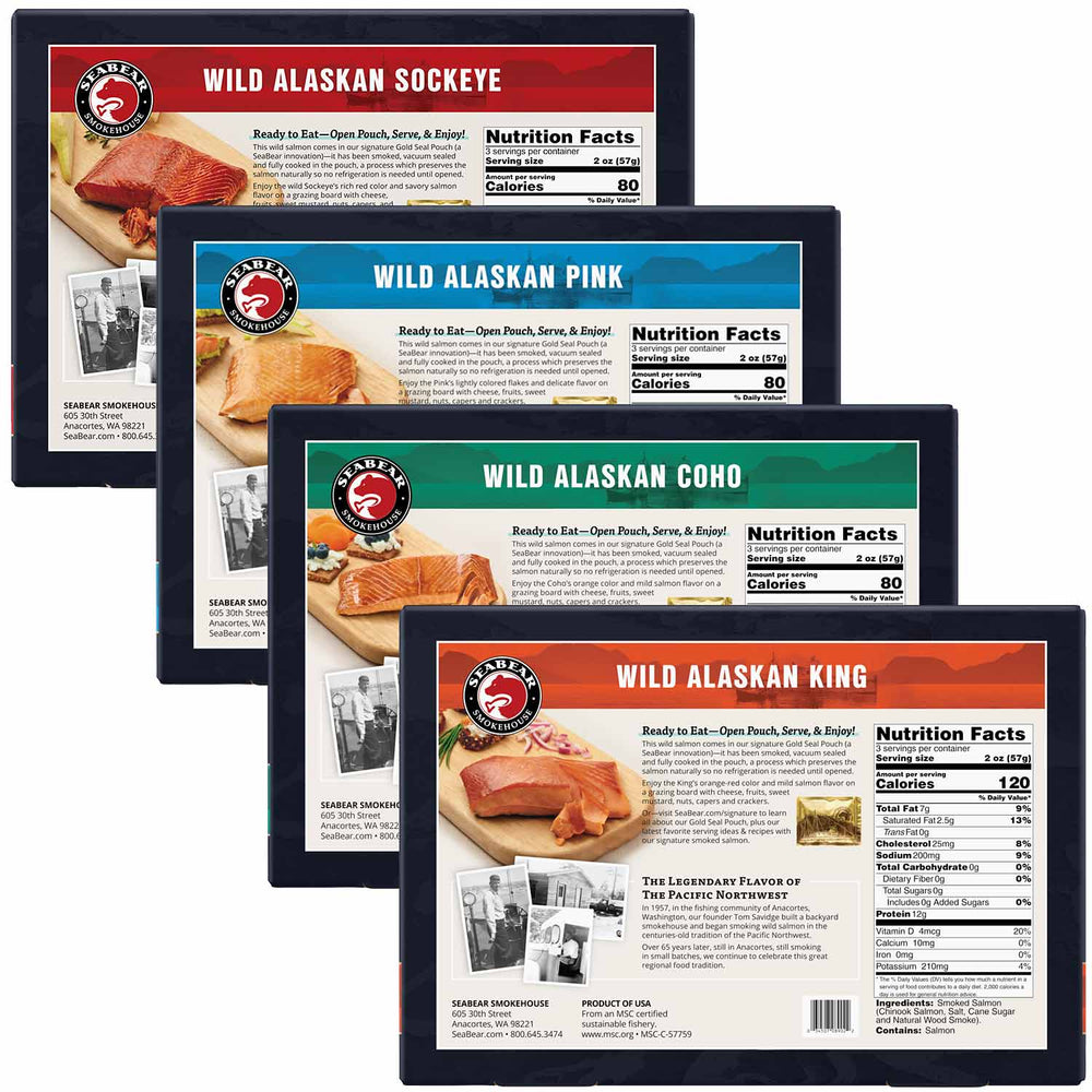 SeaBear Smoked Wild Salmon Quartet | Made In Washington | Seafood Gifts From The Pacific Northwest