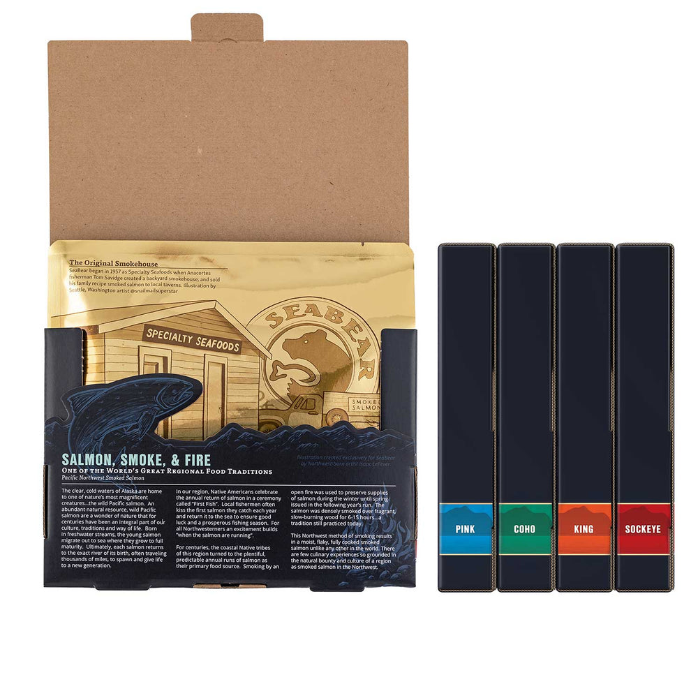 
            
                Load image into Gallery viewer, SeaBear Smokehouse | Smoked Wild Salmon Quartet | Made In Washington | Local Seafood Gifts | Local Gifts From The Pacific Northwest
            
        