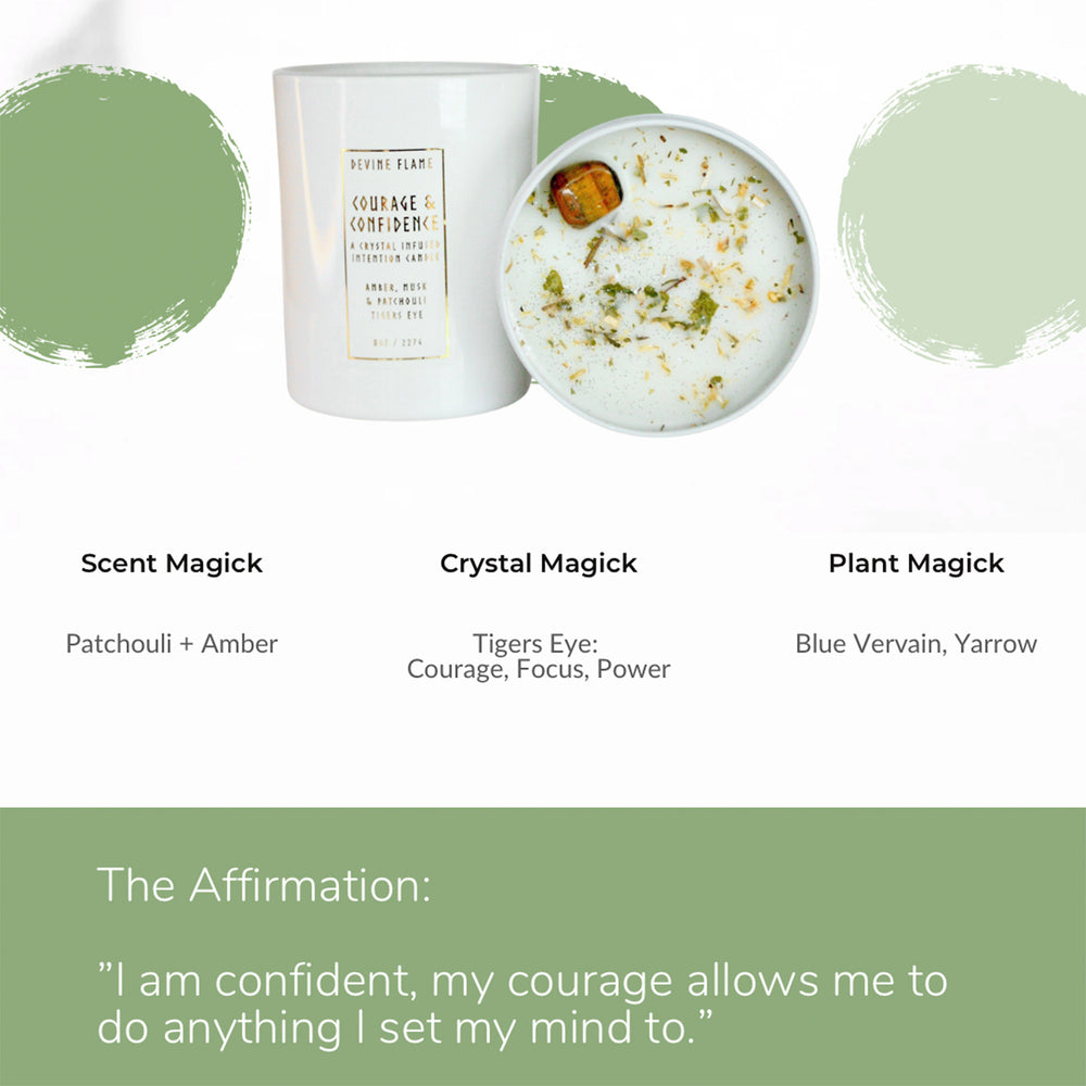 Devine Flame Courage & Confidence Candle | Made In Washington | Yoga Chakra  Candle Gifts With Tiger Eye and Patchouli