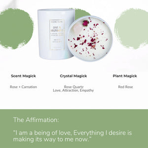 
            
                Load image into Gallery viewer, Devine Flame Love &amp;amp; Abundance Candles | Made In Washington |  Small Batch Affirmation Candles With Rose and Rose Quartz 
            
        