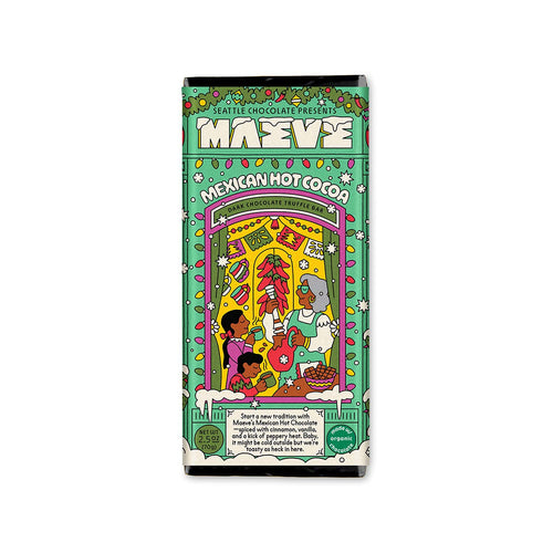 Mexican hot cocoa chocolate bar with colorful design on a white background | Maeve Seattle Chocolate Mexican Hot Chocolate Truffle Bar | Made In Washington | Chocolate Bars Made Locally