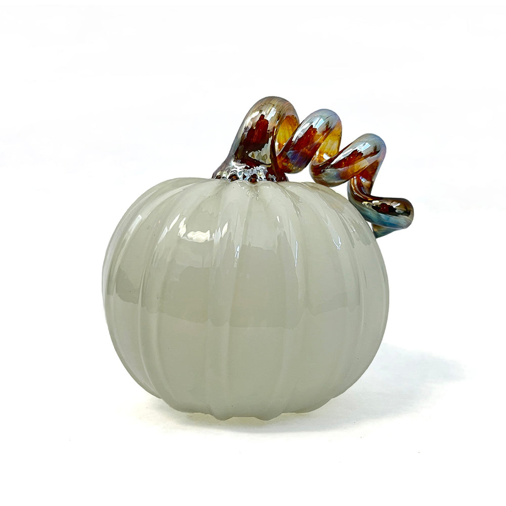 Island Art Glass Ivory Mini-Pumpkin | Made In Washington | Pumpkin Patch Decor