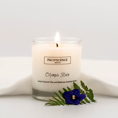 Olympic Rain Fern Frond & Violet Candle