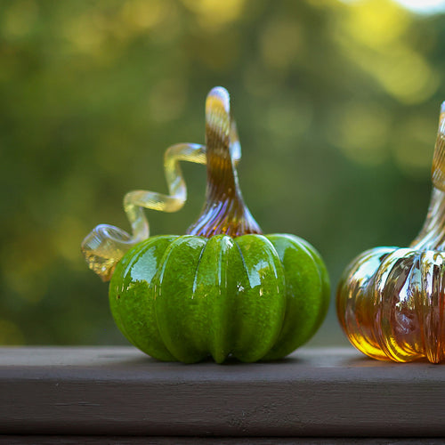 Jesse Kelly Blown Glass Festive Green Pumpkin | Made In Washington | Mini Pumpkins
