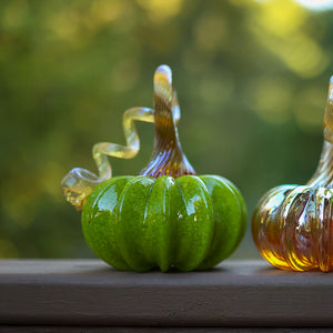 Jesse Kelly Blown Glass Festive Green Pumpkin | Made In Washington | Fall Décor Mini Pumpkins