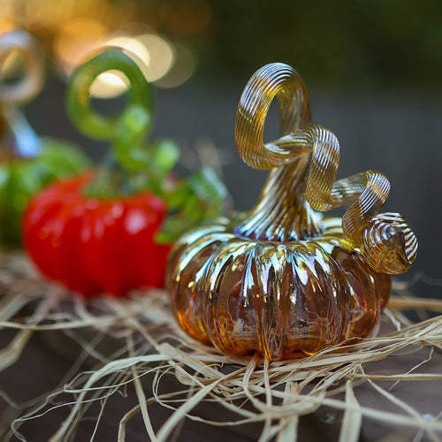Jesse Kelly Blown Glass Golden Fire Pumpkin | Made In Washington | Mini Pumpkins