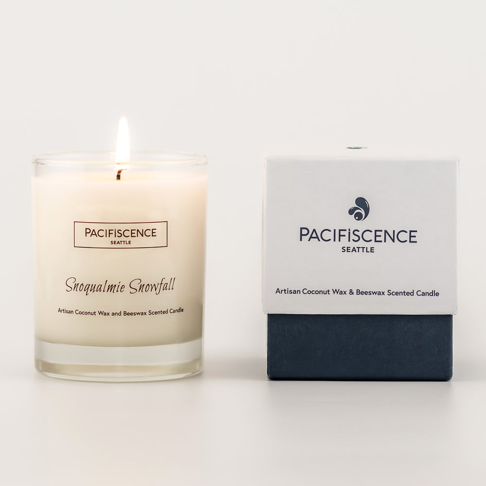 PACIFISCENCE Candle Snoqualmie Snowfall Vanilla & Frangipani | Made In Washington | Elegant Scented Candles