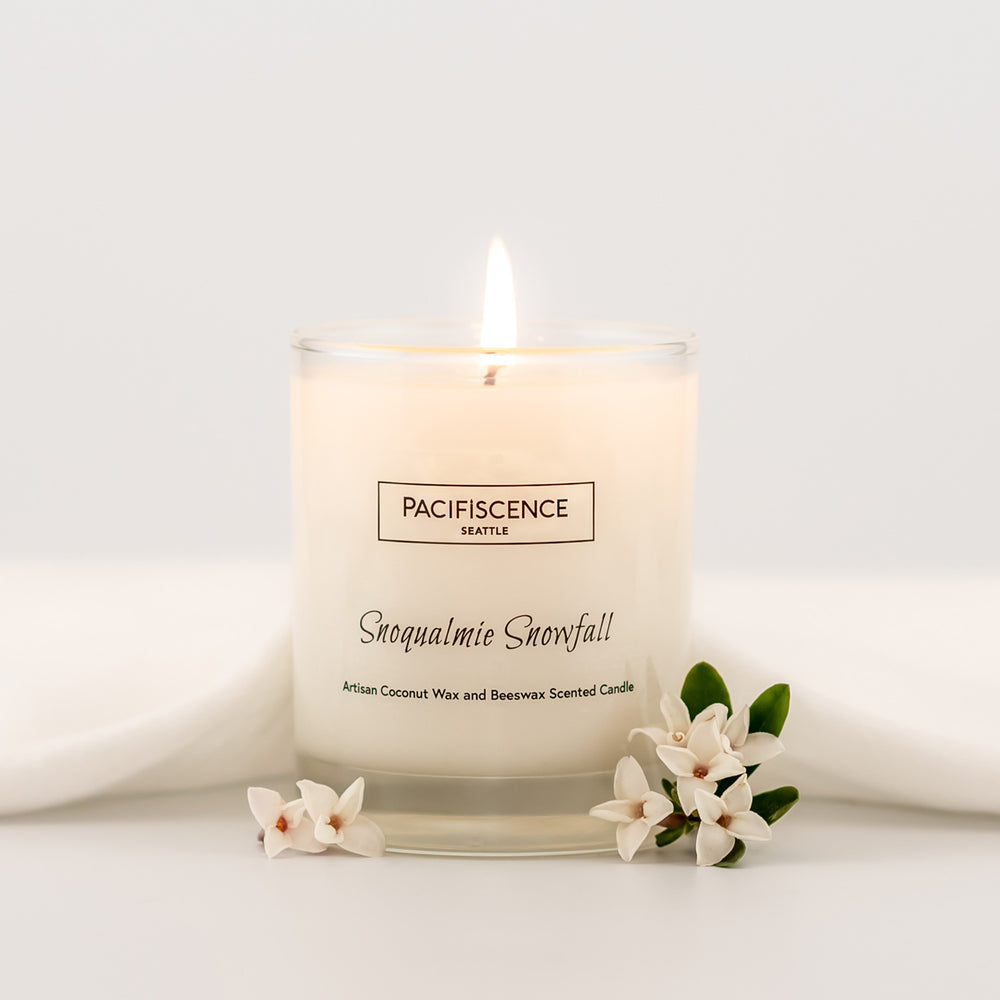 PACIFISCENCE Candle Snoqualmie Snowfall Vanilla & Frangipani | Made In Washington | Elegant Candles