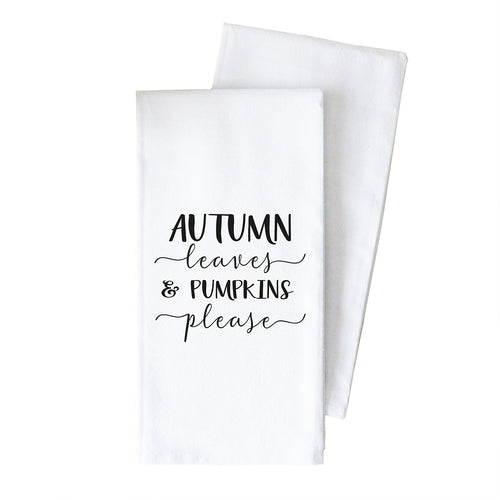 Porter Lane Home Autumn Leaves & Pumpkin Please Kitchen Towel on a white background