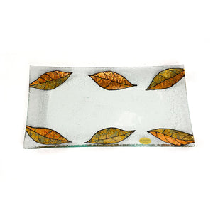 Fiala Design Works Golden Leaf Glass Platter | Made In Washington | Holiday Serving Dish
