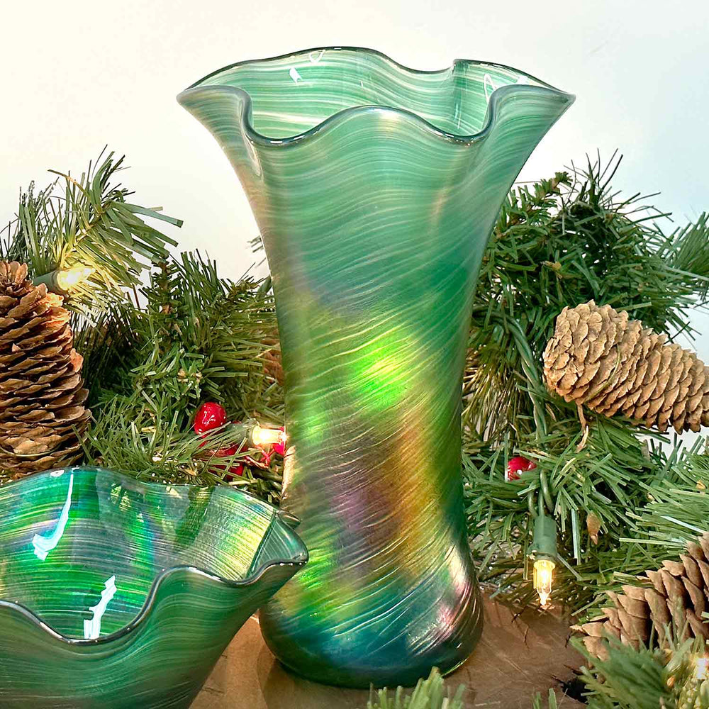 Glass Eye Studio Emerald Green Vase | Made In Washington | Fluted Art Glass Vase