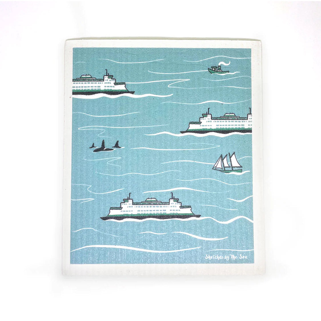 Sketches By The Sea - Ferry Swedish Dishcloth