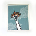 Sketches By The Sea Space Needle Swedish Dishcloth | Made In Washington | Recyclable Dishcloth