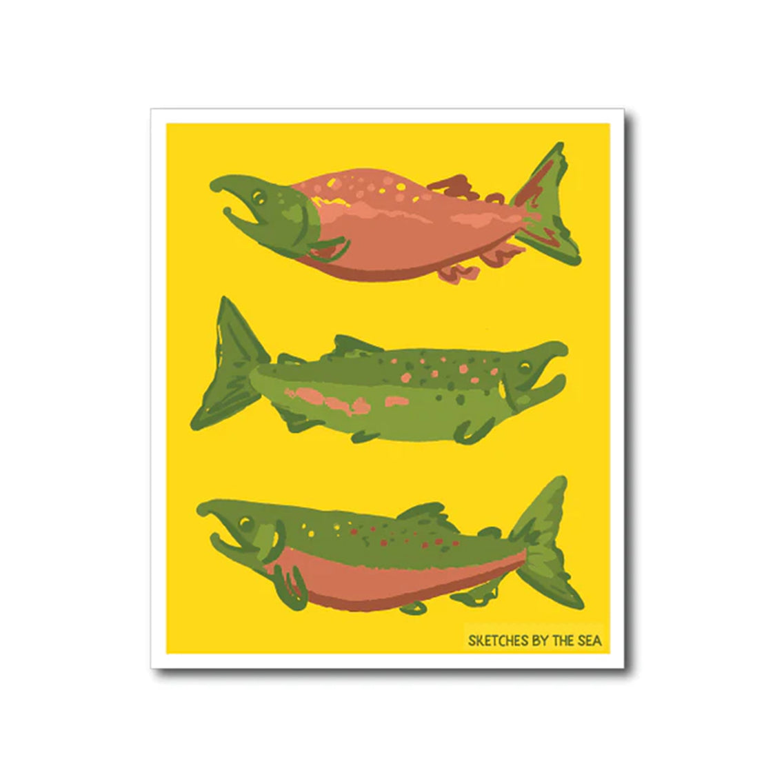 Sketches By The Sea - Salmon Swedish Dishcloth