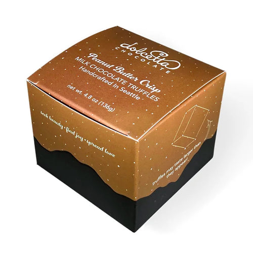 Box of Dolcetta Chocolate Peanut Butter Crisp Milk Chocolate Truffles on a white background | Made In Washington | Dolcetta Artisan Chocolate Gifts