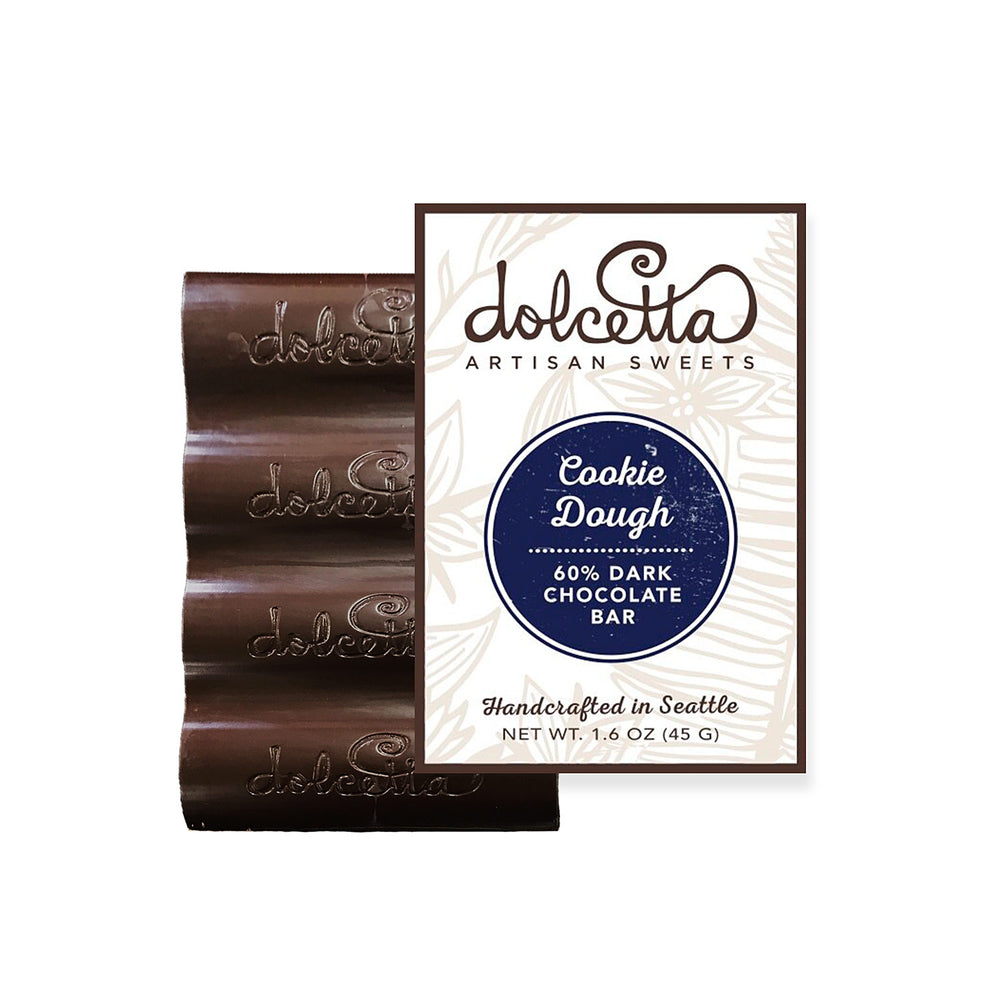 Dolcetta 60% Dark Chocolate Cookie Dough Bars | Made In Washington | Locally Made Artisan Chocolate Candy Bars