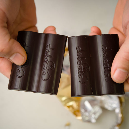 Dolcetta Candied Orange 72% Dark Chocolate Bar packaging on a white background  | Dolcetta 72% Dark Chocolate Candied Orange Chocolate Bars | Made In Washington | Locally Made Candy Bars