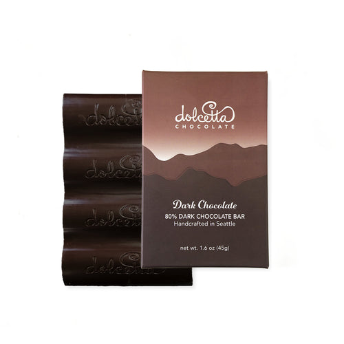 Dolcetta Chocolate bar packaging on a white background | Dolcetta 80% Dark Chocolate Bar | Made In Washington | Chocolate Gifts