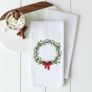 Porter Lane Home Red Bow Wreath Tea Towel | Made In Washington | Gifts | Kitchen Gifts For The Holidays