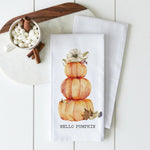 Porter Lane Home Hello Pumpkin Stack Tea Towel | Made In Washington | Fall Themed Dish Towels