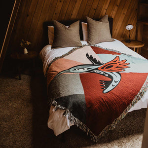 8th Generation Modern Hummingbird Cotton Throw Blanket | Made In Washington | Inspired Natives