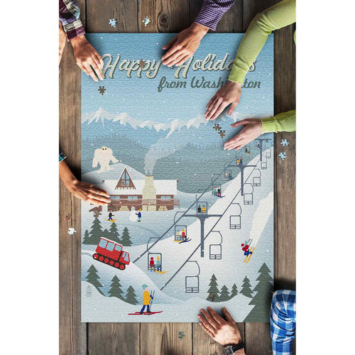 Lantern Press Puzzle | Made In Washington | Happy Holidays from Washington Puzzle | Gifts For The Puzzler | Gifts For The Family