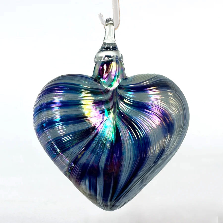 Glass Eye Studio Blue Ribbon Hand Blown Glass Heart Ornament | Made In Washington