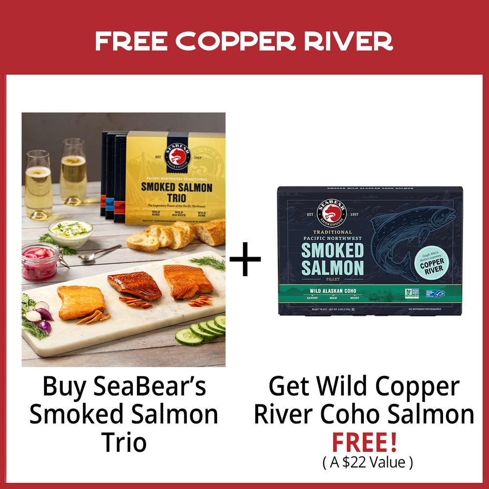 SeaBear's Smoked Salmon Trio and Smoked Salmon Copper River Coho  | Made In Washington | Caught In Alaska's Legendary Copper River | Free With Salmon Trio