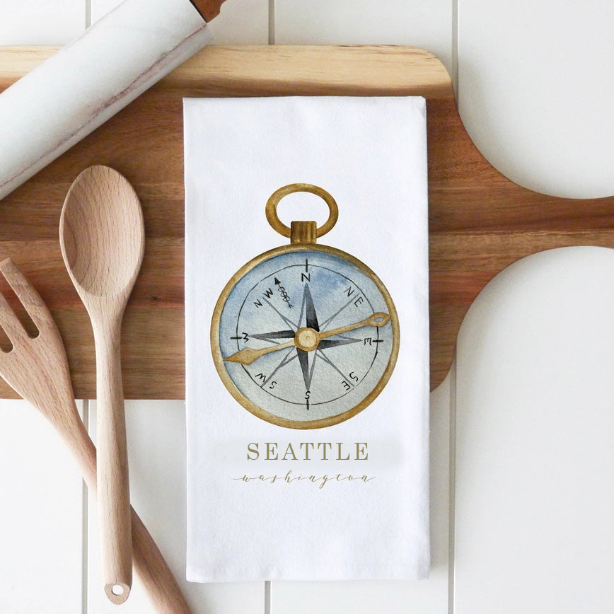 Porter Lane Home Compass Tea Towels | Made In Washington | Seattle Souvenir