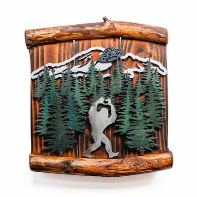 Big Foot Baker UFO Scene Metal Wood Sculpture