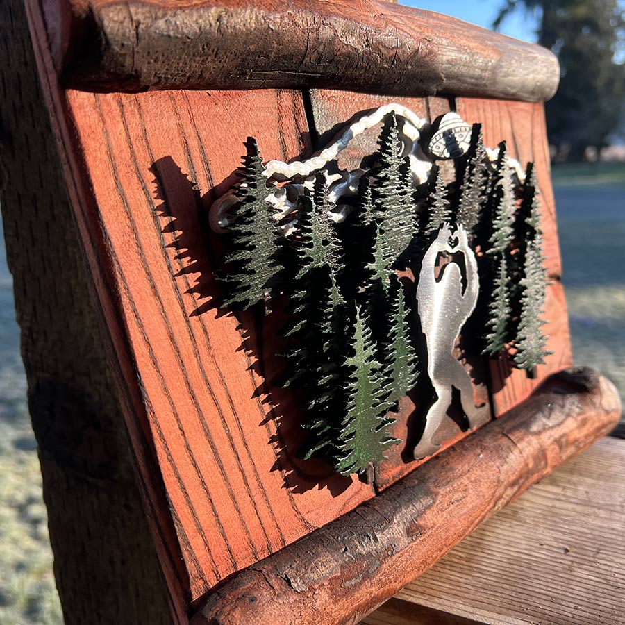 Bigfoot & Mt. Baker UFO Metal & Wood Sculpture | Made in WA