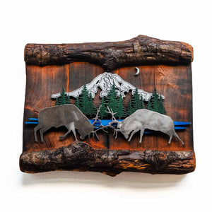 Ole'Cal Customs Rainier Fighting Elk Scene | Made In Washington | Rugged Outdoors Wall Art