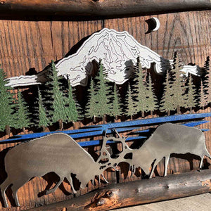 Ole'Cal Customs Rainier Fighting Elk Scene | Made In Washington | Rugged Outdoors Wall Art