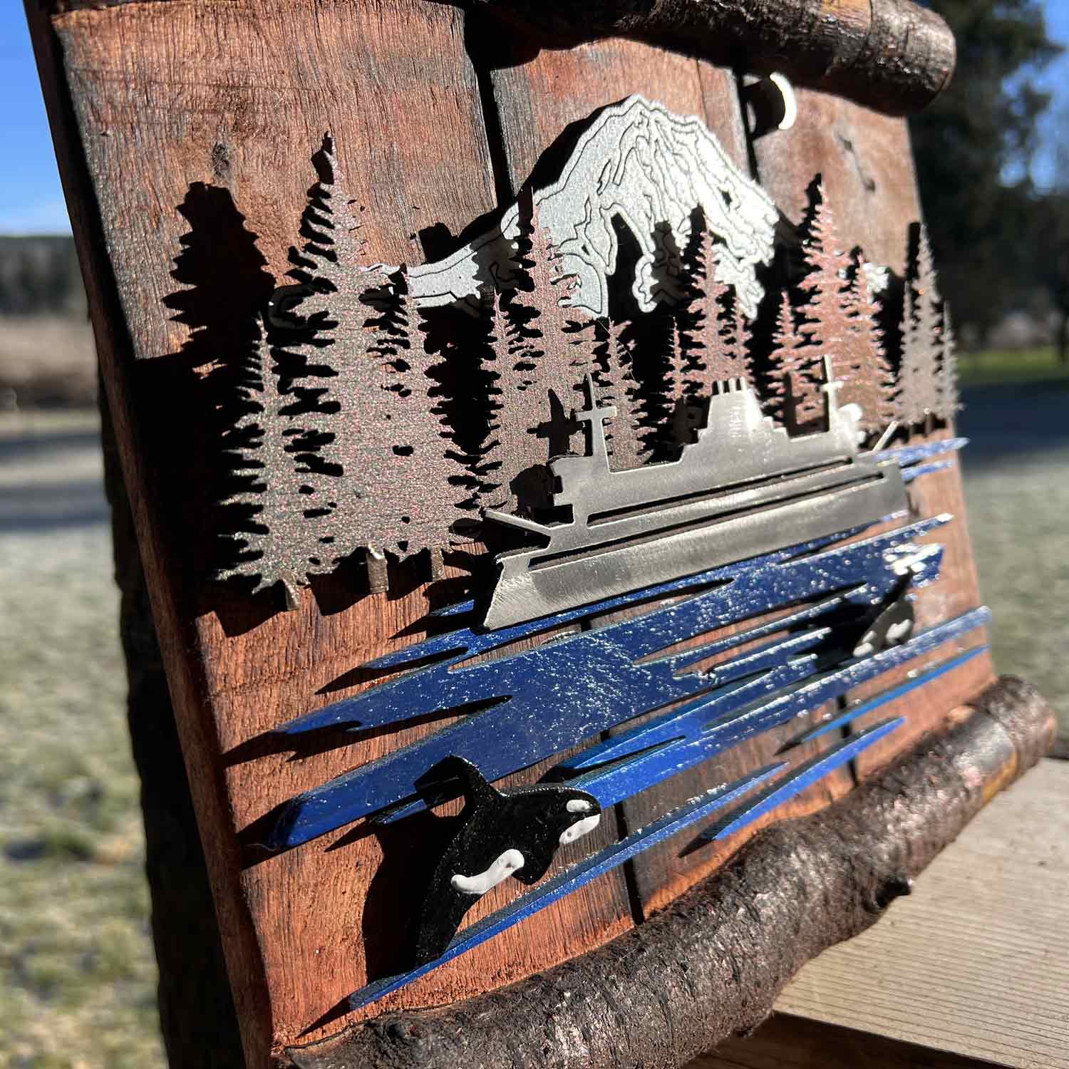 Rainier Ferry with Orcas Metal & Wood Sculpture | Made in WA