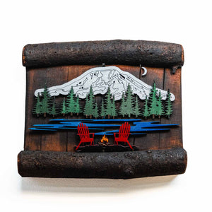 Ole'Cal Customs Mt Adams Chair & Fire Scene | Made In Washington | Rustic Art | Gifts From The Pacific Northwest