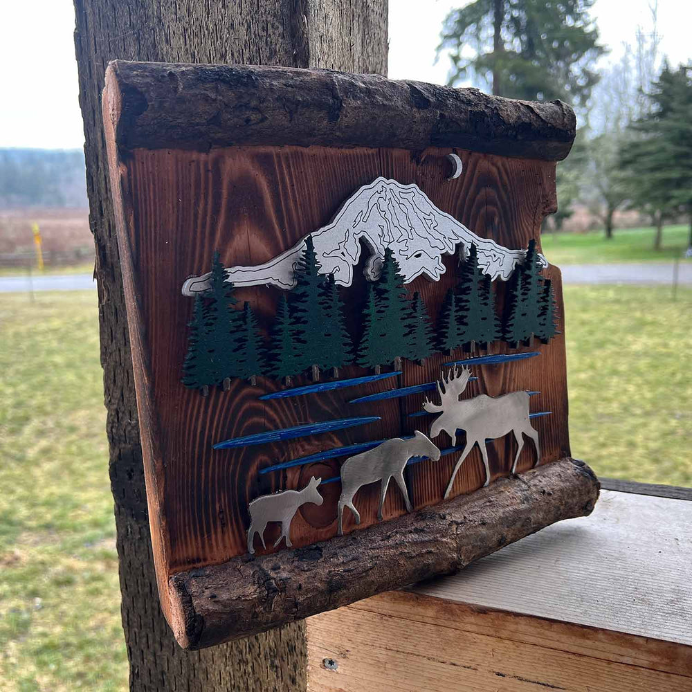 Ole' Cal Custom Creations Mt. Rainier Moose Family | Made In Washington | Rustic Wall Art | Local Gifts Made In The USA