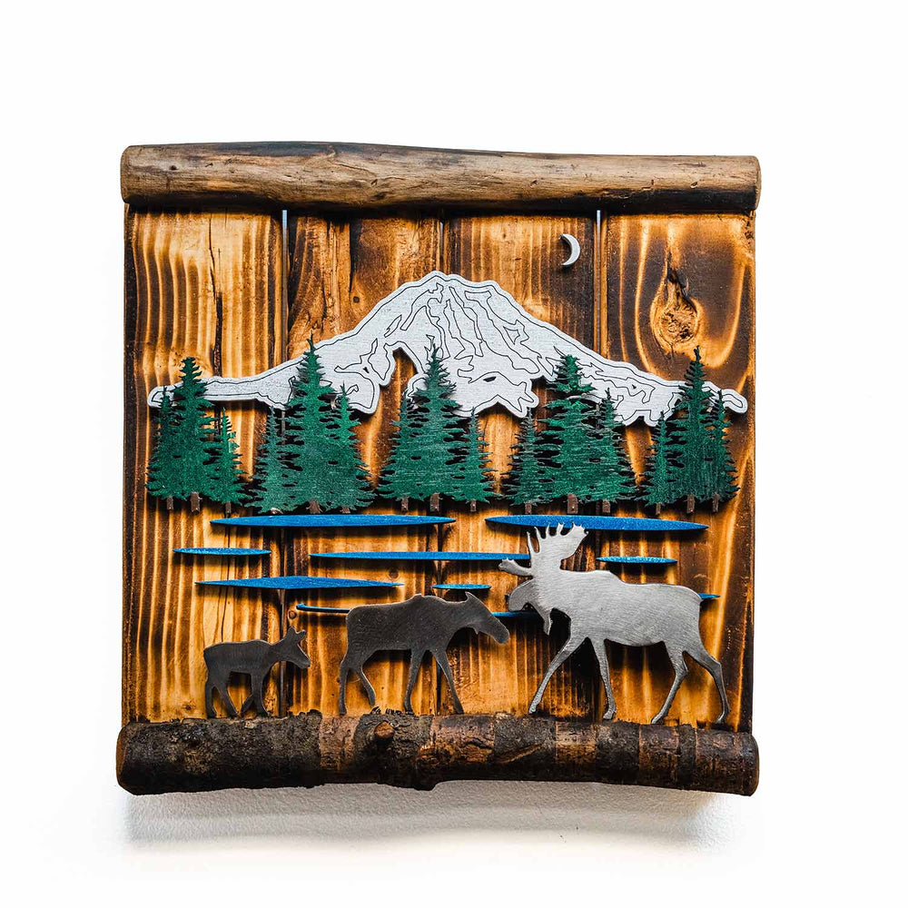 Ole' Cal Custom Creations Mt. Rainier Moose Family | Made In Washington | Rustic Wall Plaque | Rugged Outdoors Art From The Pacific Northwest