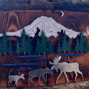 Ole' Cal Custom Creations Mt. Rainier Moose Family | Made In Washington | Rustic Wall Plaque | Rugged Outdoors Art From The Pacific Northwest