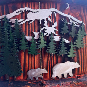 Ole'Cal Customs Mt St Helen’s Bear Scene | Made In Washington | Rustic Wall Art from the Pacific Northwest