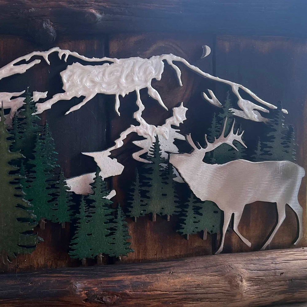 Ole'Cal Customs Mt St Helen’s Elk Scene | Made In Washington | Rustic Art From The Pacific Northwest