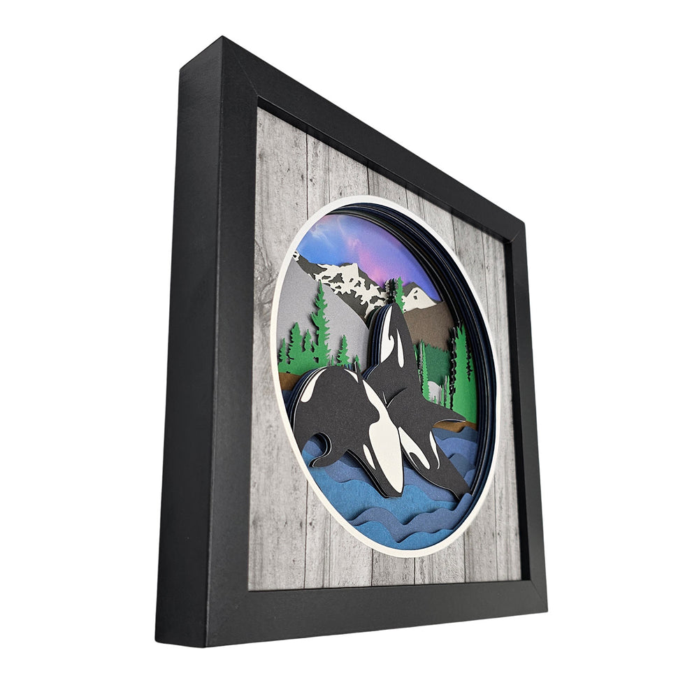 Fred & Garlock Breaching Orcas Shadow Box | Made In Washington | 3-D Payer Art | Home Décor Wall Art From The Pacific Northwest