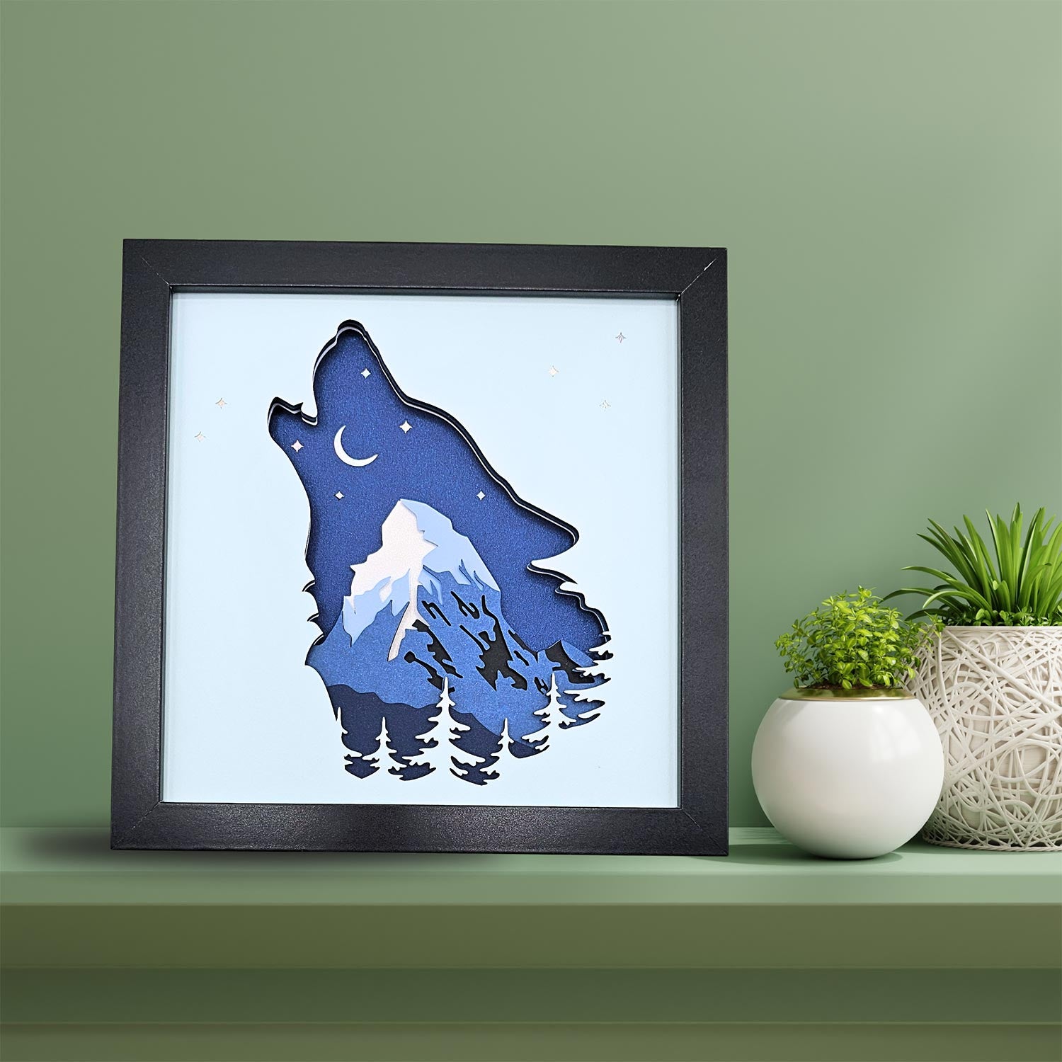 Fred & Garlock Wolf Shadow Box | Made In Washington | Art Home Décor