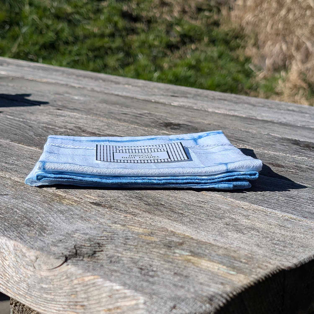 Natalie Menacho Indigo Dyed Dish Towel Striped | Made In Washington | Wedding Shower Gifts | Locally Made on Orcas Island