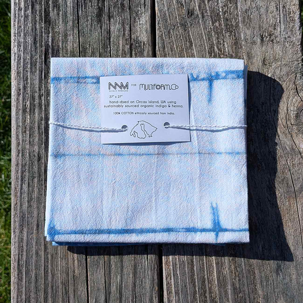 Natalie Menacho Indigo Dyed Dish Towel Striped | Made In Washington | Kitchen Gifts | Locally Made on Orcas Island