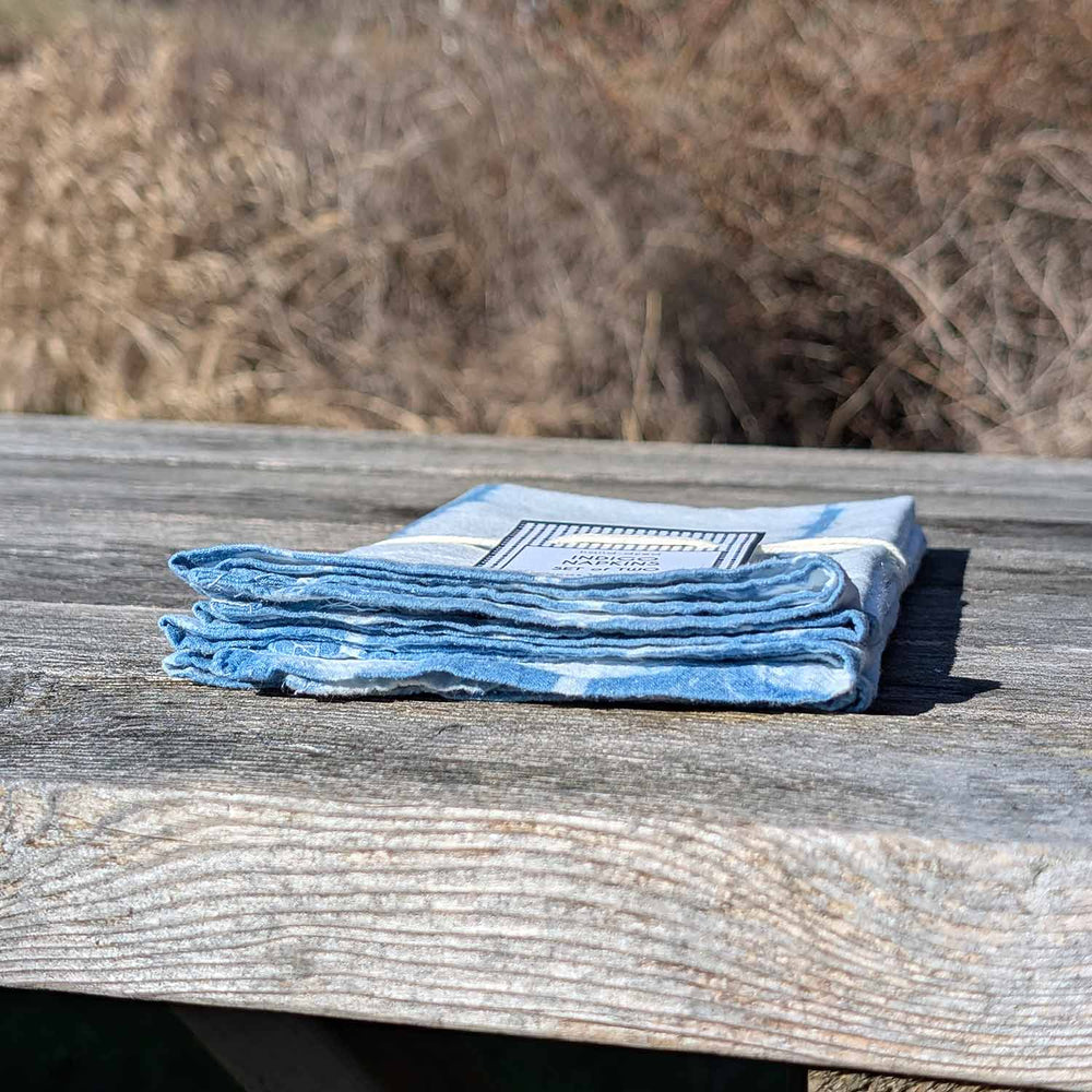 Natalie Menacho Indigo Dyed Cotton Napkin | Made In Washington | Striped Cloth Napkins | Local Gifts